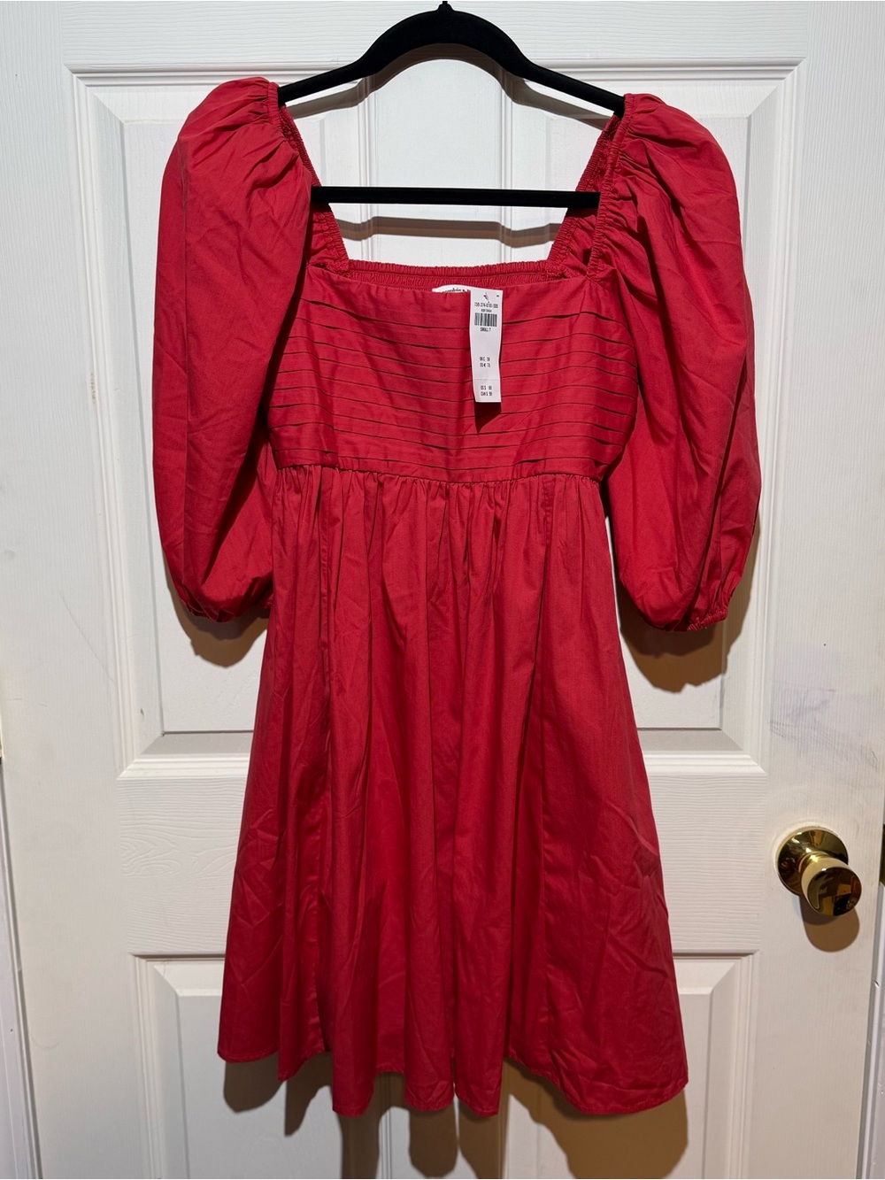 Abercrombie & Fitch Emerson Poplin Puff Sleeve Mini Dress Small Tall Red NWT